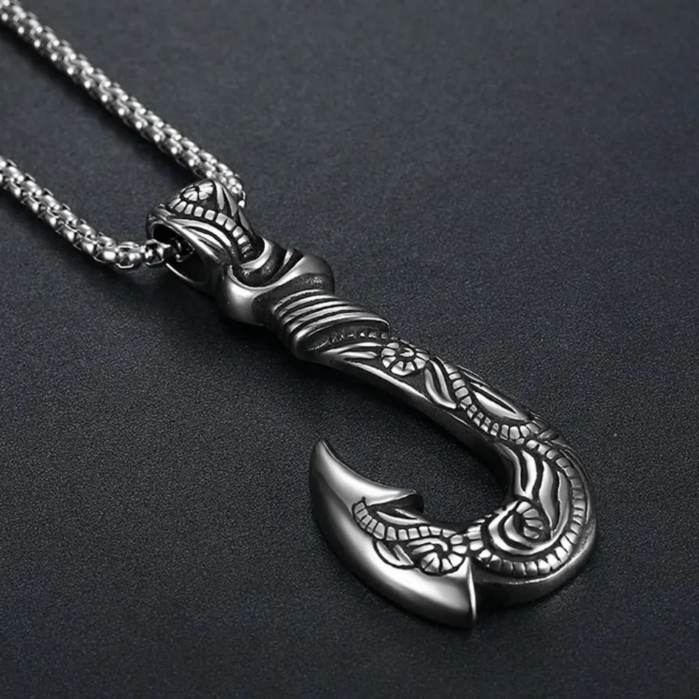 Vintage Antique look Fish Hook Pendant Ocean Adventure Fish Hook Steel Pendant